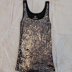 Old Navy Sequin Tank Top XS Silver, Dark Grey/Black